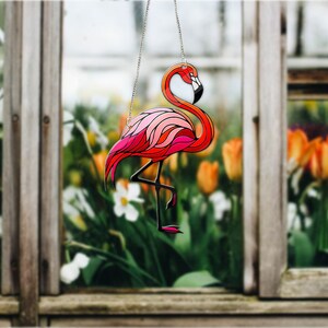Flamenco rosa acrílico para colgar en la ventana: decoración de vitrales falsos