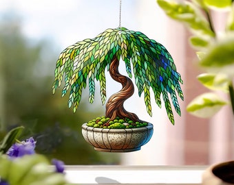 Acrylic Weeping Willow Bonsai Tree Window Hanging