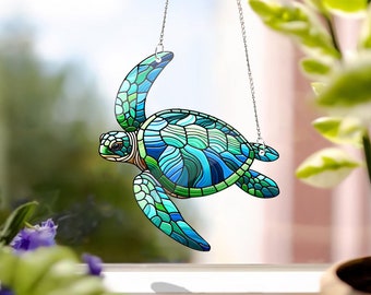 Sea Turtle ACRYLIC window hanging, Turtle Window Hangings, turtle lovers gift, Mother's day gift, Faux Stained Glass, Not suncatcher