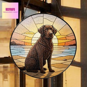 Chocolate Labrador Beach Glass Suncatcher: Dog Mom Gift