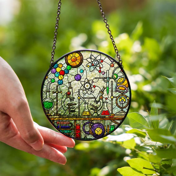 Science Lab Glass Suncatcher: Chemistry Beaker Window Hanging