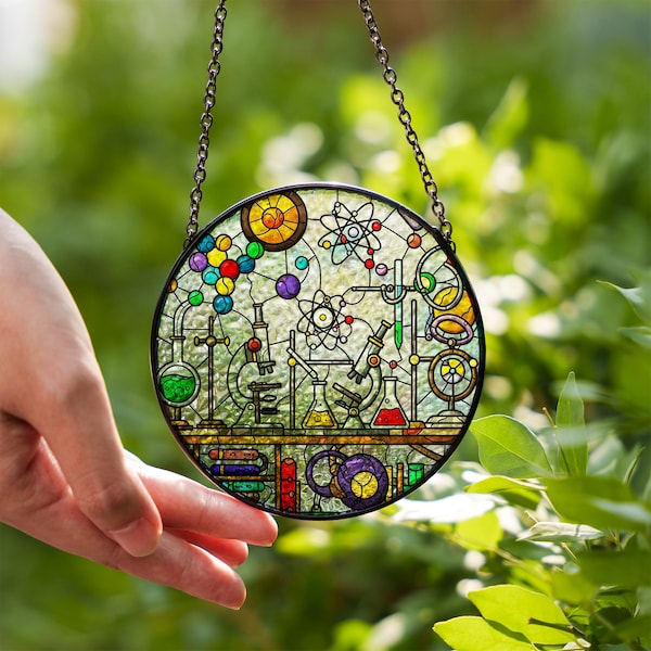 Science Lab Glass Suncatcher: Chemistry Beaker Window Hanging