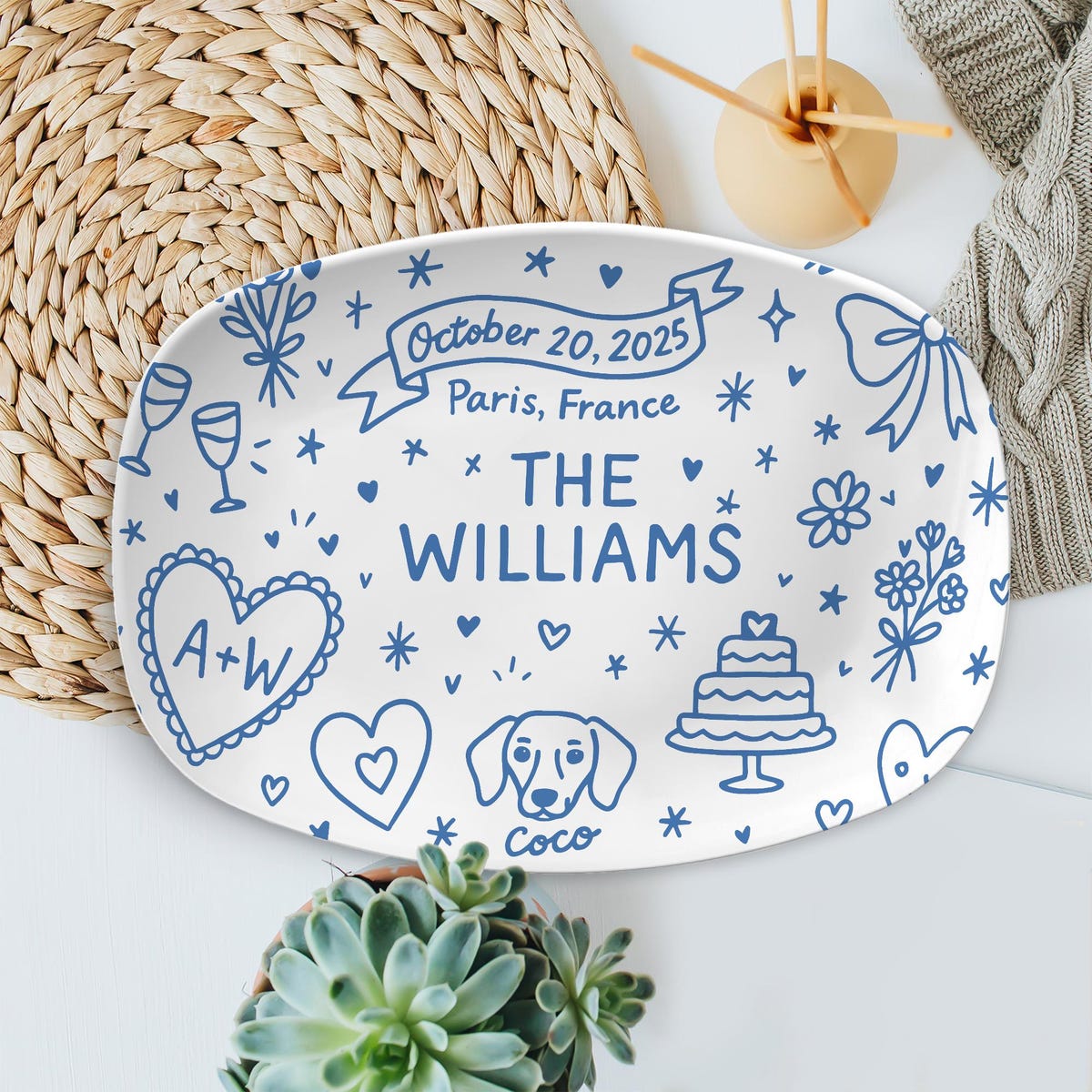 Personalized Wedding Platter: Custom Bridal Gift, Names & Date - DECOR only