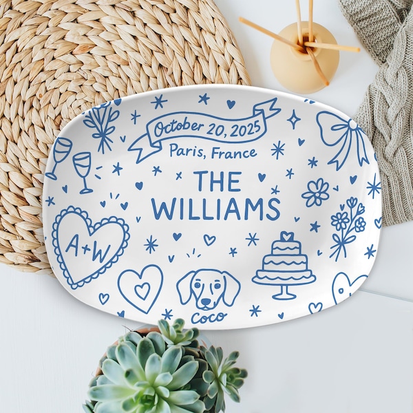 Personalized Wedding Platter: Custom Bridal Gift, Names & Date - DECOR only