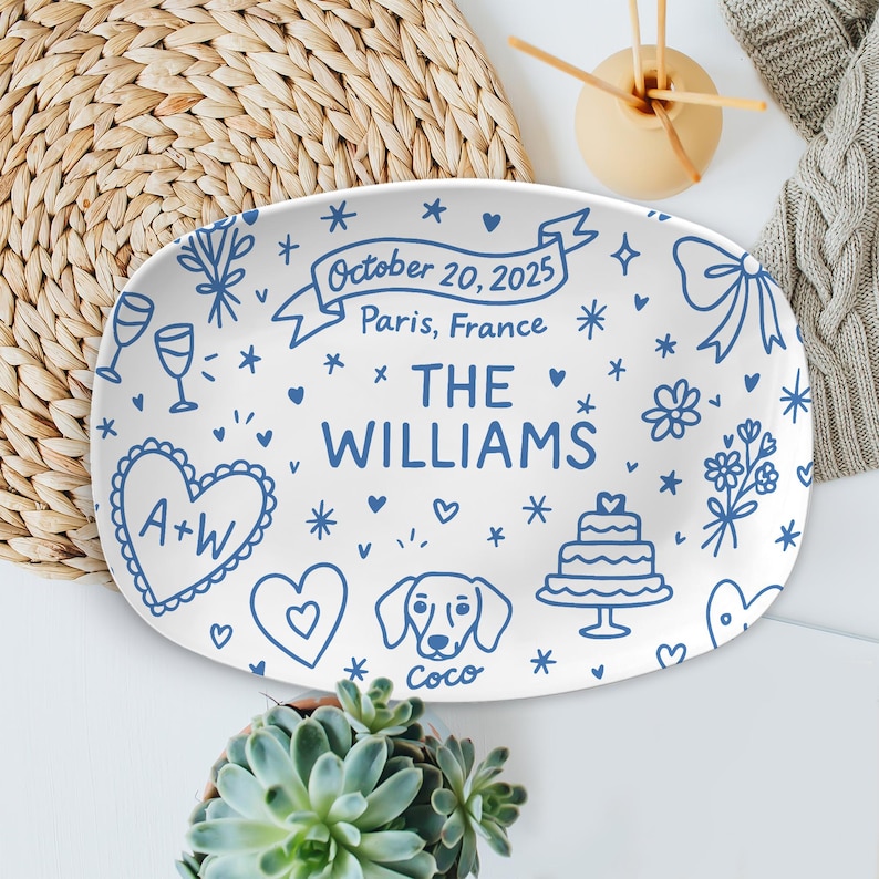Personalized Wedding Platter: Custom Bridal Gift, Names & Date - DECOR only