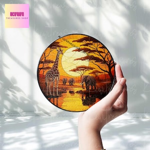 African Safari Glass Suncatcher: Savannah Animal Decor