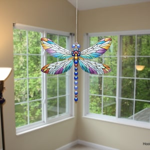Libelle Faux Buntglas Acryl Fensterbehang, Buntglas inspirierte Kunst, Geschenk für Sie, Wohndekoration