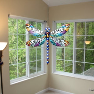 Dragonfly Faux Stained Glass Acrylic Window Hanging