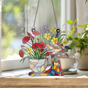 Adorno de ventana acrílico con forma de amasadora floral: regalo de panadero