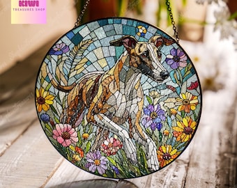 Whippet Dog Suncatcher: Wildflower Window Hanging, Dog Mom Gift