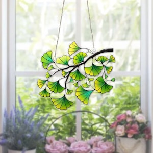 Ginkgo Leaf window hanging, Ginkgo Leaf Faux Stained Glass, Acrylic Window Decor, Perfect for Home, Garden, Gift for Plant Lover