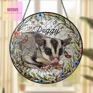 Custom Sugar glider Photo Glass Suncatcher, Glass Sugar glider Possum Memorial, Custom Pet Sugar glider Suncatcher, Sugar glider Lovers