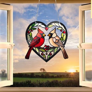 Cardinal Couple Acrylic Window Hangings, Cardinal acrylic ornament, Faux Stained Glass, Home Decor, anniversary gift, NOT glass