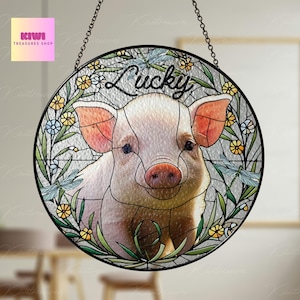 Custom Mini Pig Portrait Glass Suncatcher: Pet Memorial Gift