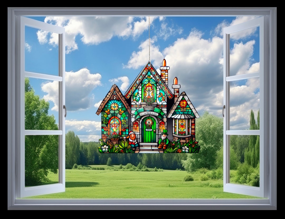 View of St Patrick's Day House Faux Stained Glass, Stained Glass Inspired Art ...