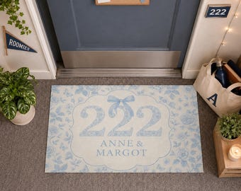 Personalized Chinoiserie Dorm Room Doormat: Custom Floral Room Number
