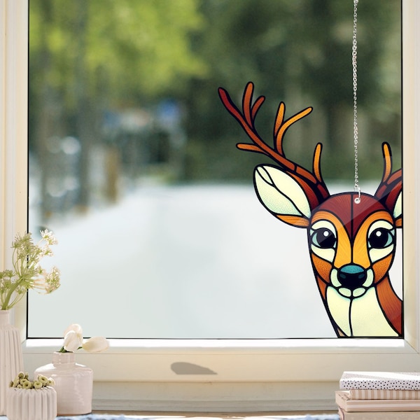 Faux chevreuils, tentures acryliques pour fenêtre, cadeau pour maman, inspiré des vitraux d'animaux de la nature, amoureux des animaux de la forêt, chevreuil