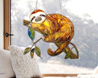 Sloth Acrylic Window Hanging: Nature Scenery, Sloth Lover Gift