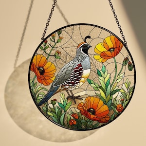 California Quail Glass Suncatcher: Bird Lover Window Hanging