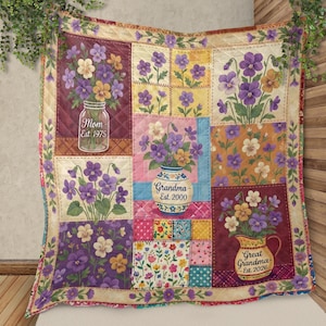 Personalized Generations Floral Quilt Blanket: Custom Birth Month Patchwork, Established Dates