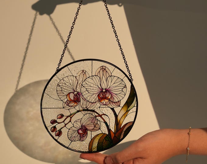Orchid Flower Glass Suncatcher: Natural Love Decor
