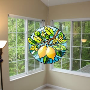 Lemon Branch Acrylic Window Hanging: Faux Stained Glass Home Decor