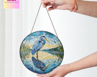Blue Heron Glass Suncatcher: Bird Window Hanging, Nature Ornament