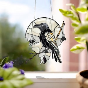 Mystical Raven Acrylic Window Hangings, Ravens Faux Stained Glass, Spooky decor, Gothic crow, wildlife gothic bird, NOT SUNCATCHER