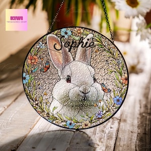 Custom Bunny Portrait Suncatcher: Glass Rabbit Memorial, Pet Loss Gift