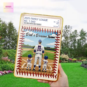Marco de béisbol personalizado del equipo ideal de papá, regalo para el Día del Padre con estilo de tarjeta coleccionable personalizada de los niños, exhibición deportiva del equipo ideal de papá