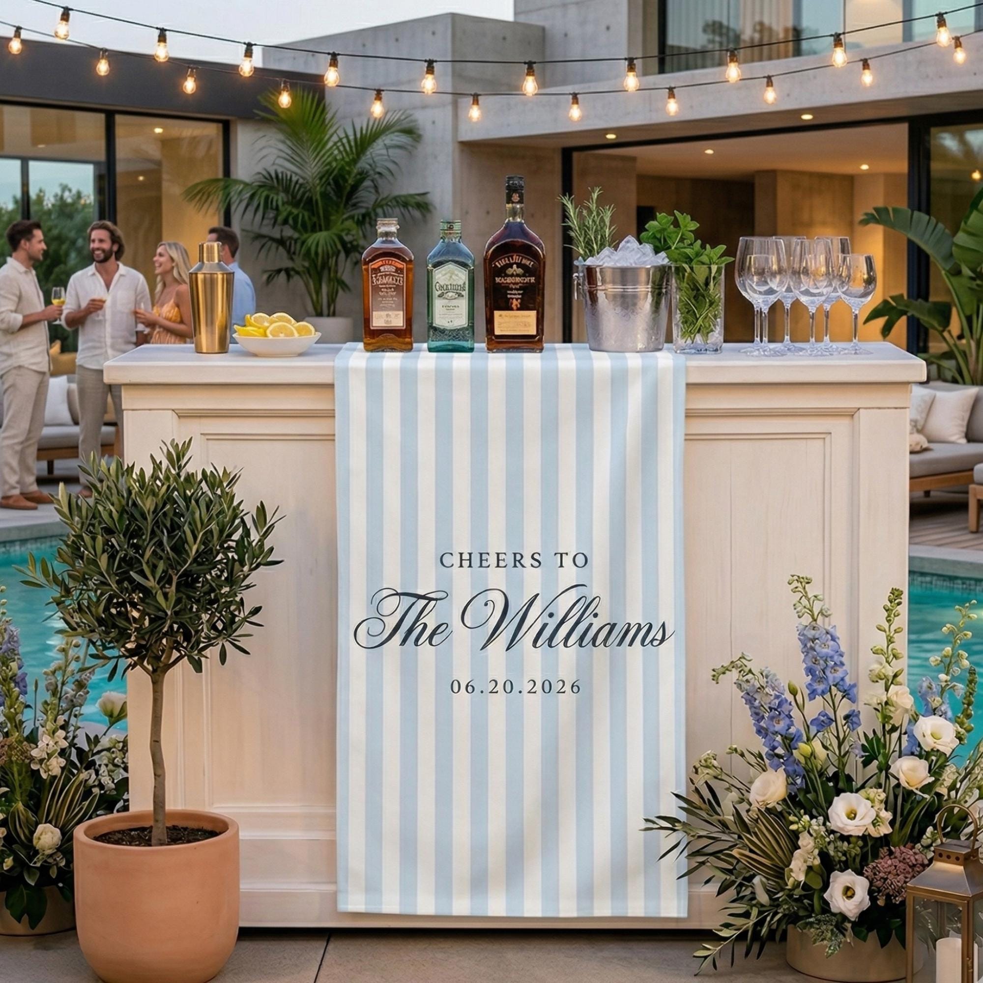 Custom Wedding Bar Sign: Personalized Blue Stripe Bar Linen Decor - Etsy