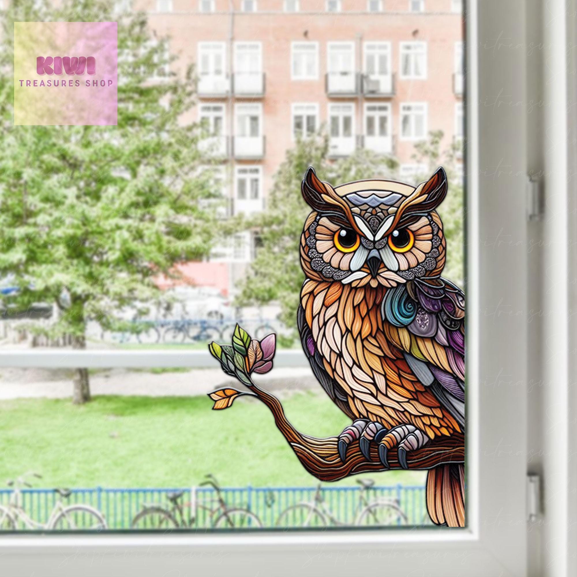 Owl on Branch Vinyl Decal: Gothic Window Art