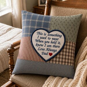 Parche conmemorativo personalizado en forma de corazón para almohada de recuerdo, recuerdo bordado en memoria de papá.