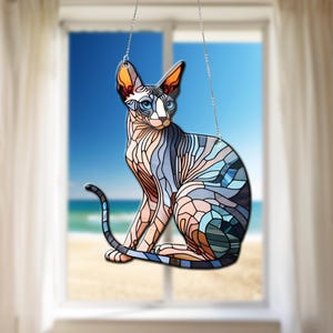 Sphynx Cat Acrylic Window Hanging: Faux Stained Glass Ornament