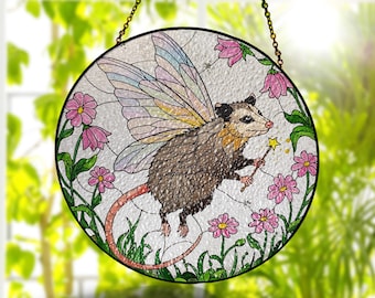 Fegudpossum Glas Solfångare: Fönsterhänge med vildblommor