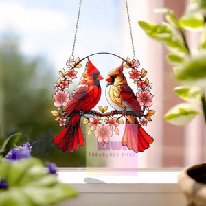 Cardinal FAUX Stained Glass Acrylic Window Hangings, Cardinal Stained Glass Inspired Art, Faux Stained Glass, NOT SUNCATCHER, Home Decor