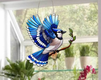 Blue Jay Acrylic Window Hanging: Bird Lover Decor