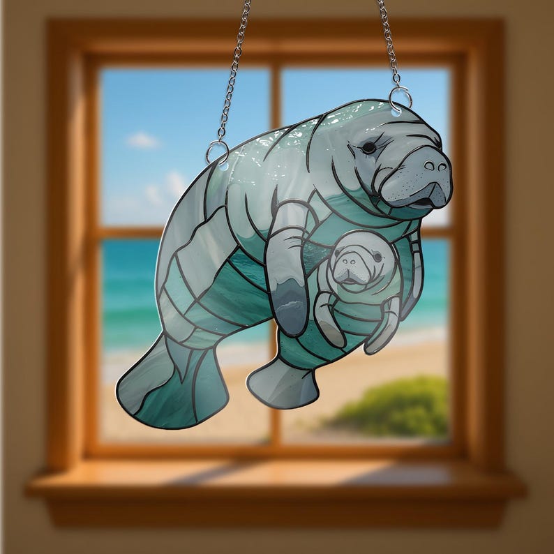 Manatee Mom and Baby Acrylic Suncatcher: Ocean Animal Window Hanging - Etsy