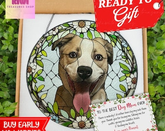 Custom Dog Portrait Glass Suncatcher: Dog Memorial Gift