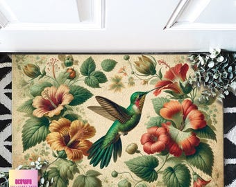 Vintage deurmat kolibrie: Botanisch Cottagecore-huisdecoratie