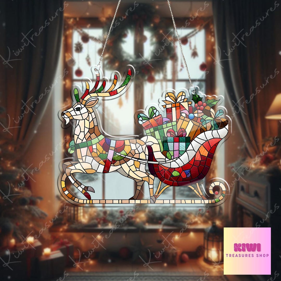 ACRYLIC Christmas Santa Sleigh Window Hanging, Sleigh Present Cart ...