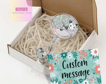 Funny Possum Mom Holographic Badge Reel: Quirky Nurse ID Holder