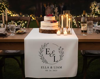 Custom Wedding Table Runner with Initials, Names, and Date