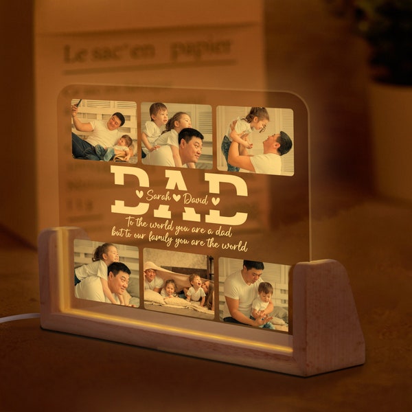 Personalized Photo dad Desk Plate Night Light, Dad and kids Names Night Light, Father's day gift, gift for husband, bedroom decor