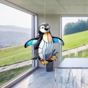 Penguin Acrylic Window Hangings, Penguin Stained Glass Inspired Art, Faux Stained Glass, Gift For Her, Home Decor, NOT suncatcher