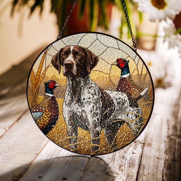 German Shorthaired Pointer Suncatcher: Pheasant Scene, Hunter Decor