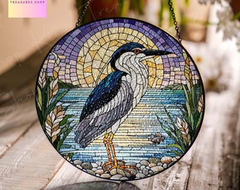 Atrapasueños de cristal de garza: garza nocturna coroninegra para colgar en la ventana