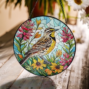 Western Meadowlark Suncatcher: Wyoming State Bird Glass Window Decor