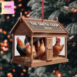 Personalisierte Hühnerstall Weihnachtsverzierung, Bauernhausdekor