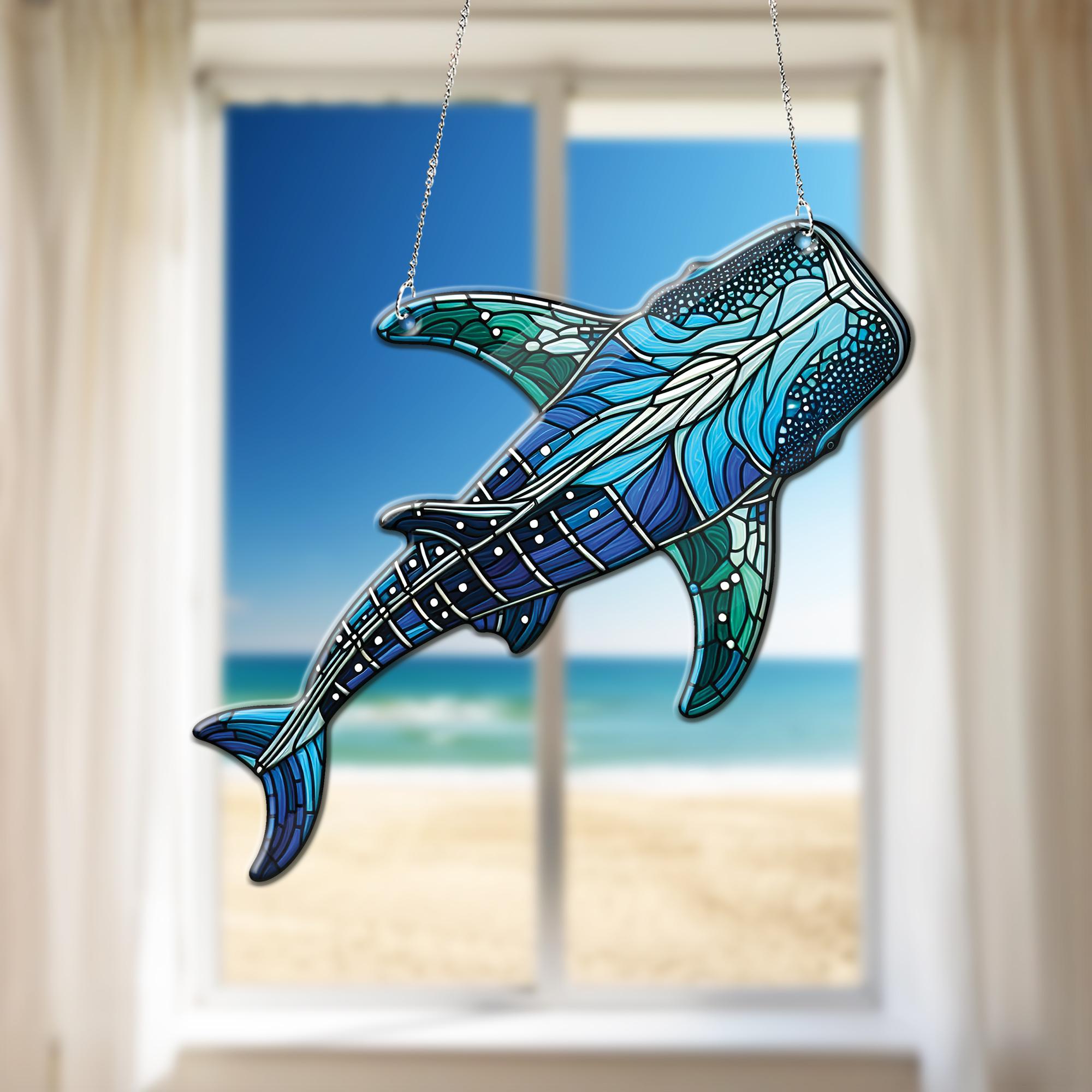 ジンベイザメのアクリル窓飾り：フェイクステンドグラスアート